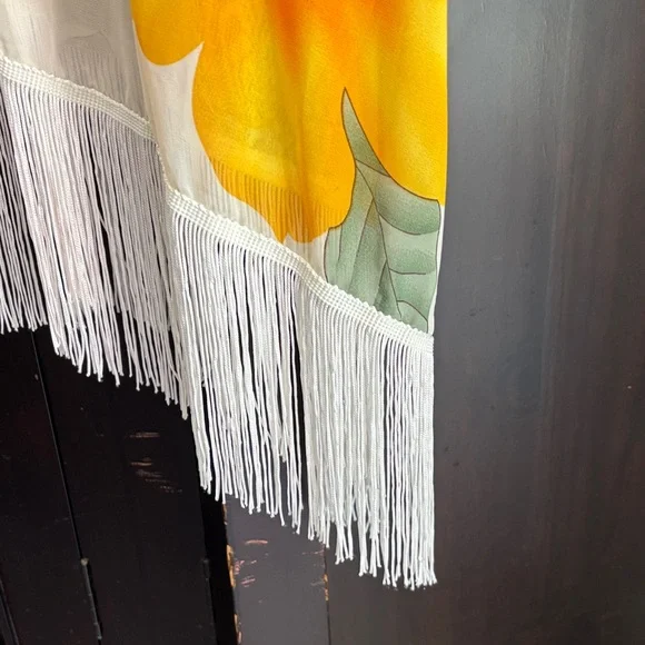 Vintage SAX colorful Sunlit Floral Kimono with Fringe - Picture 7 of 7